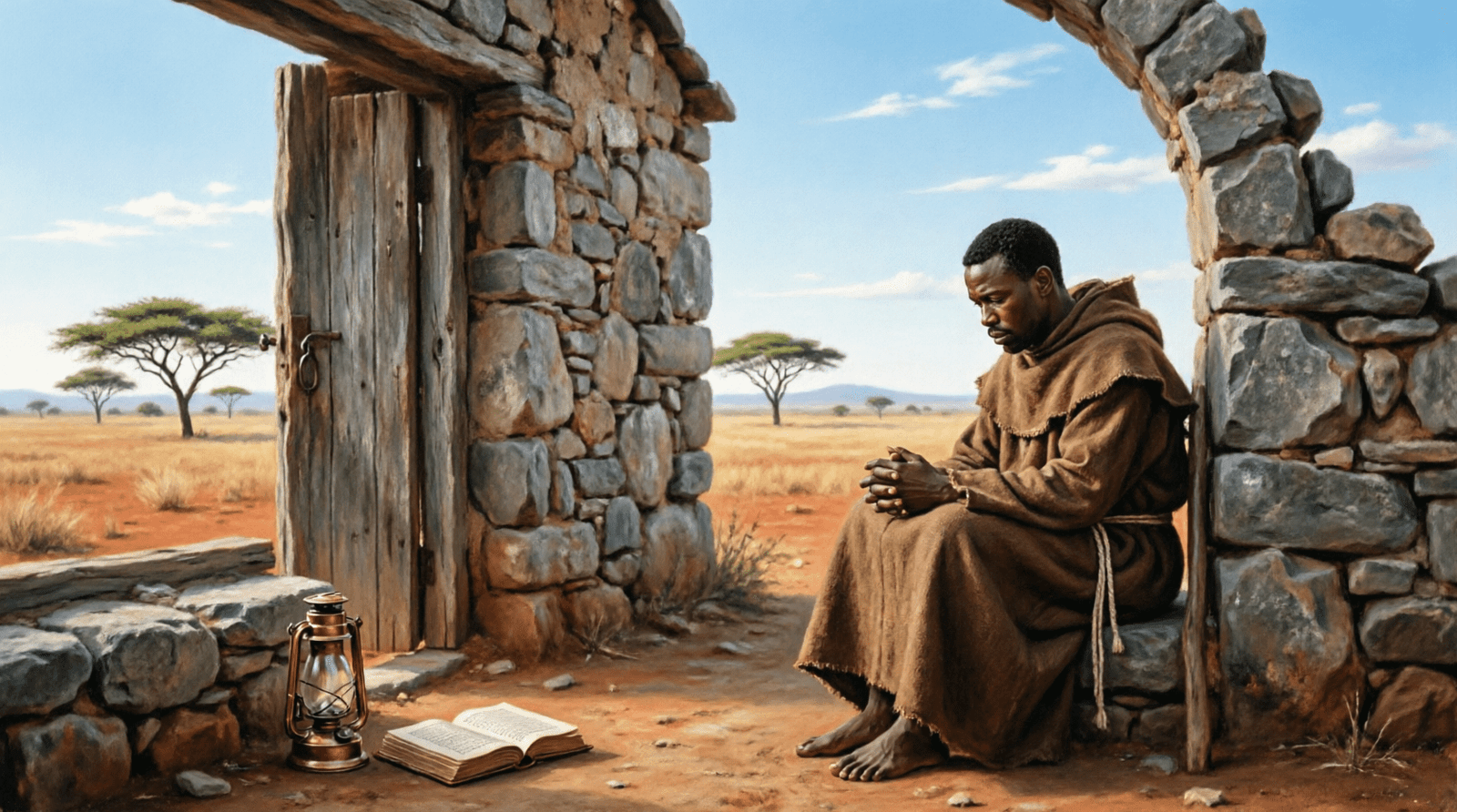 Frère en contemplation dans un ermitage