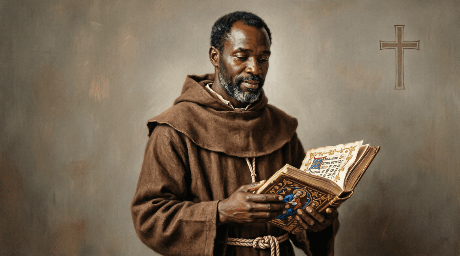 Frère franciscain africain lisant la Règle
