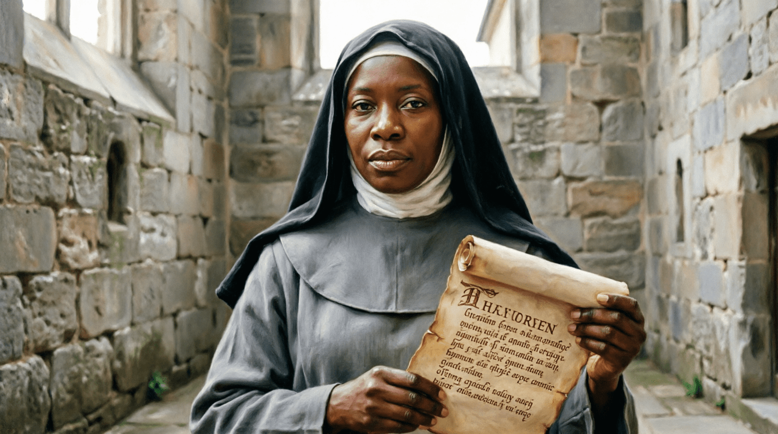 Sœur clarisse africaine tenant la Règle